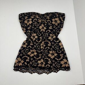 VTG Y2K Lace Tube Top Tropical Gothic Black + Gold Women's Size Medium